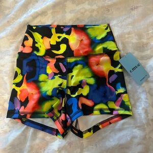 Fleo Black and Yellow Athletic Shorts High Waist Compression